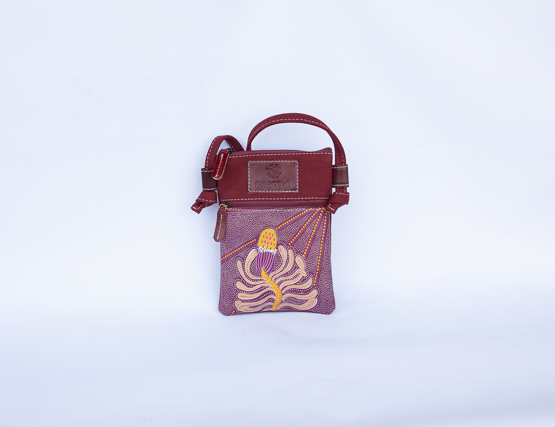 Banksia Genuine Leather / Canvas Cross Body "Hippie" Bag 13 X 19cm