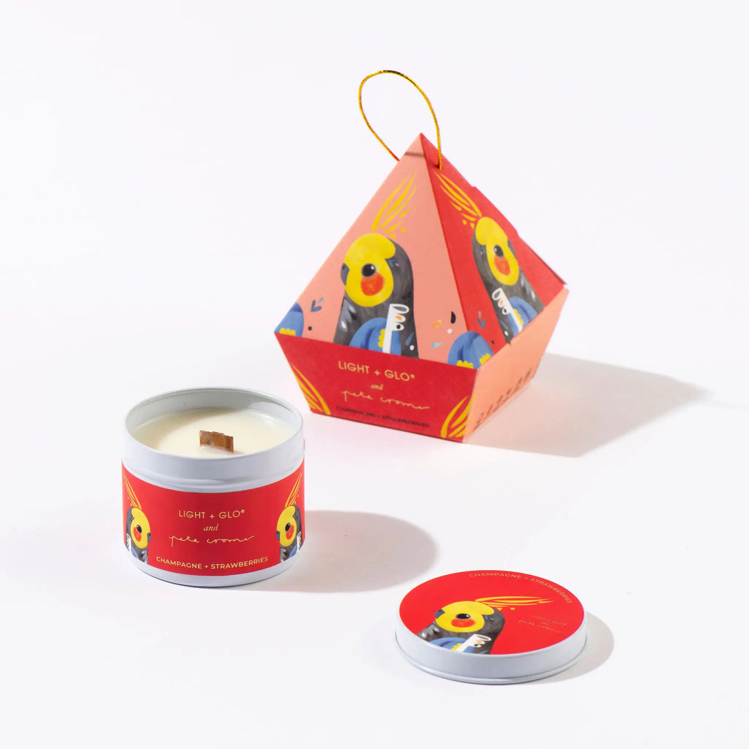 Pete Cromer Hanging Bauble - Travel Tin Candle - Champagne & Strawberries