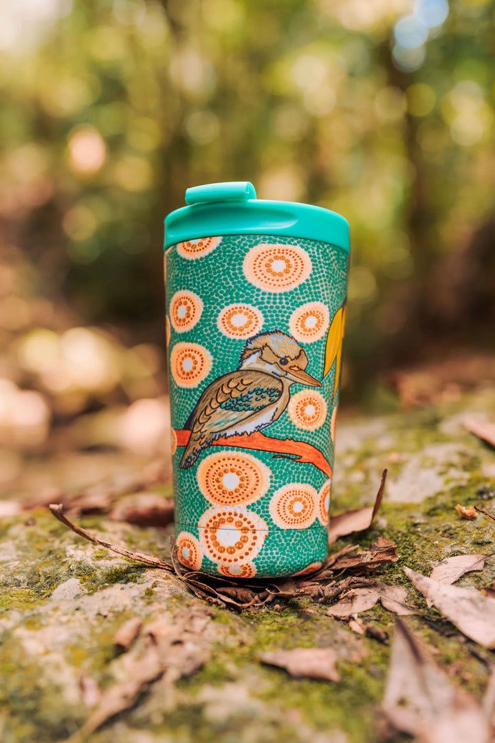 Aboriginal Kookaburra 350ml Stainless Steel Travel Mug