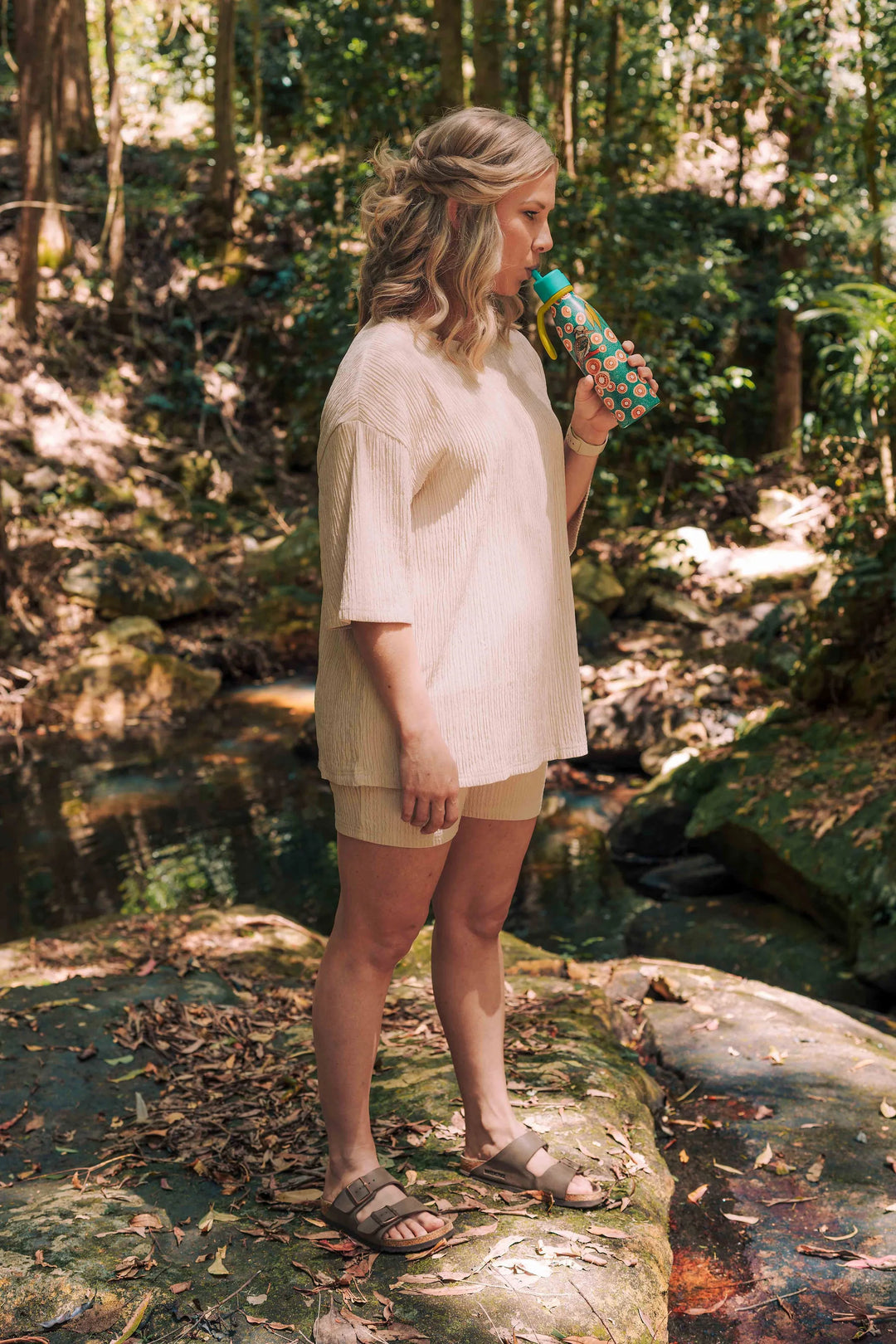 Aboriginal Kookaburra Silicone Handle Water Bottle