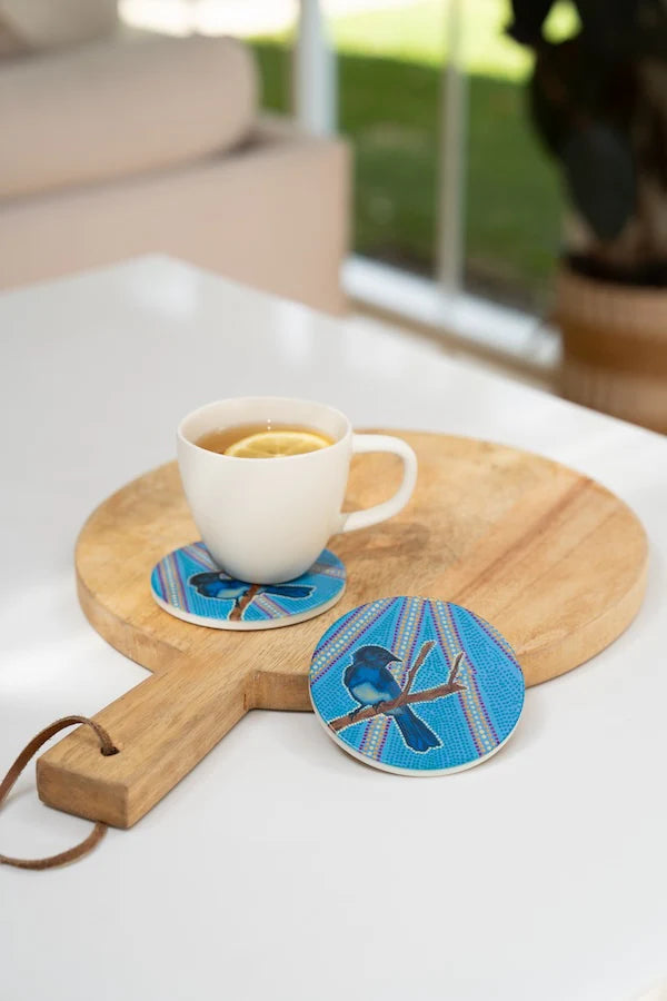 Aboriginal Willy Wagtail Ceramic Coaster
