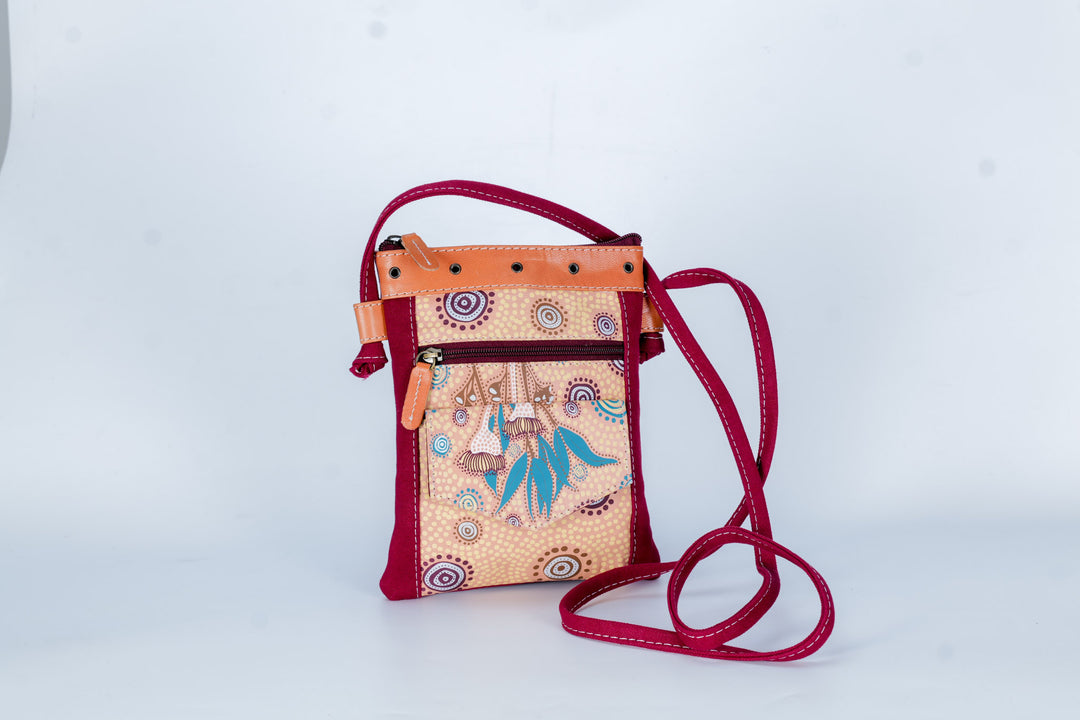 Flowering Gum Hand Painted Leather and Canvas Combination "Hippie" bag
