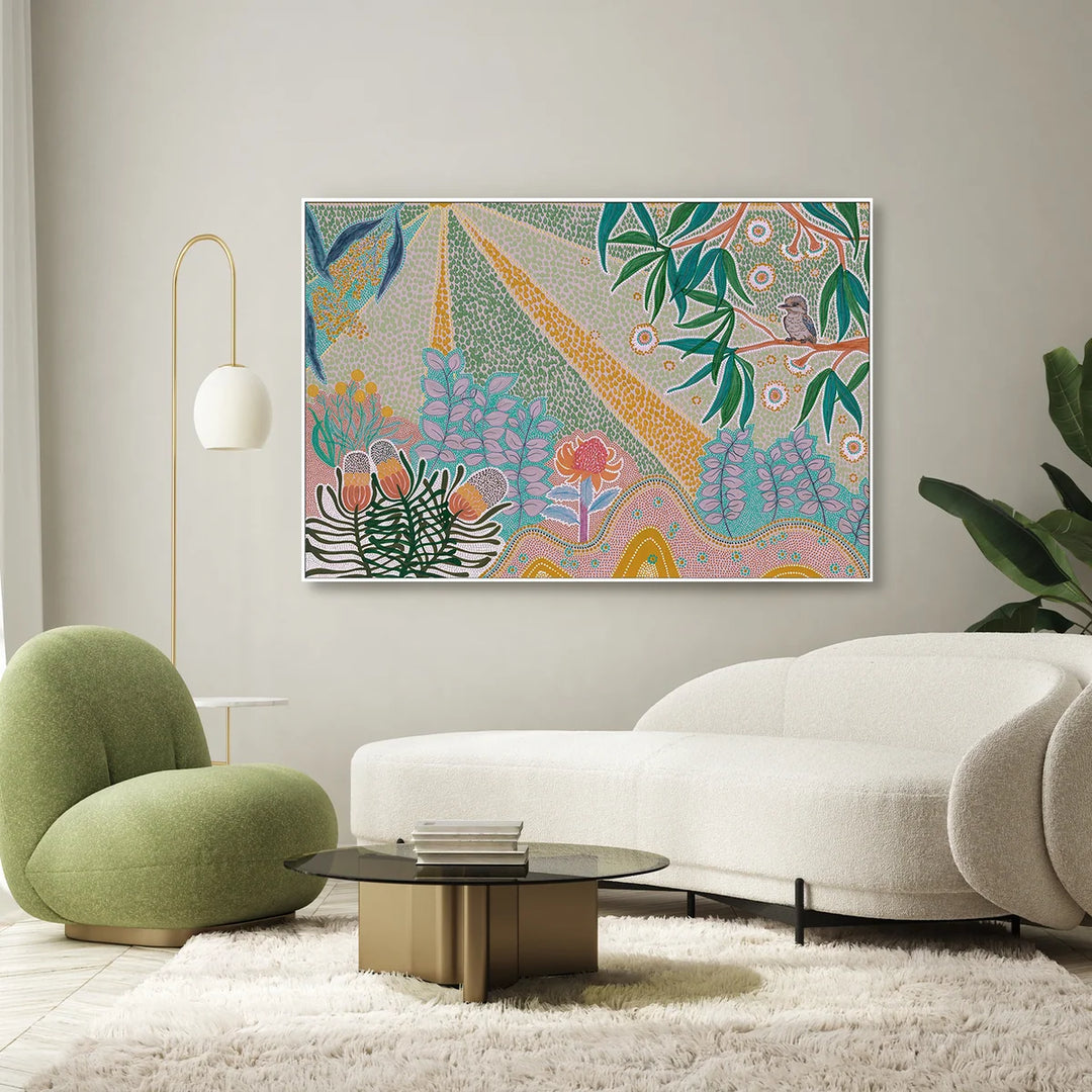Laughter among the blooms 60x90cm / Framed Canvas
