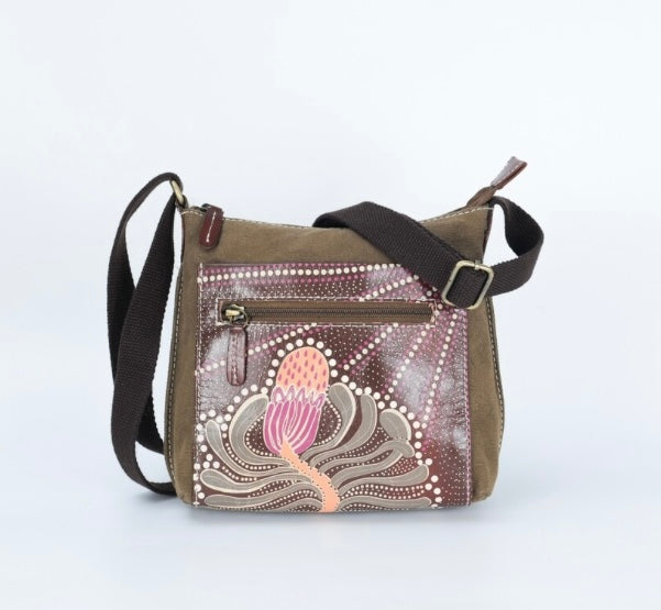 Banksia Genuine Leather / Canvas Handbag 23 X 22cm
