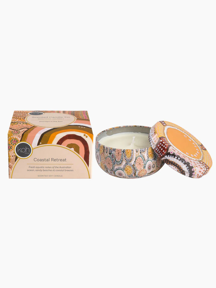 Aboriginal Journeys In The Sun Scented Coconut And Finger Lime Candle Tin